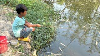 Best Hook fishing 2023|Little Boy hunting fish by fish hook From beautiful nature ~ Рыбалка Видео