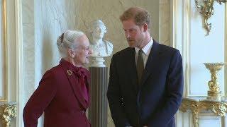 Prince Harry meets the Queen of Denmark on first official visit