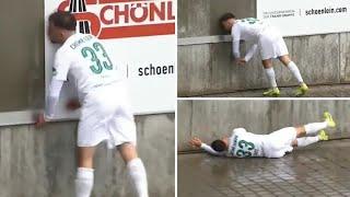 Chemie Leipzig player is knocked out cold after colliding face first with wall​
