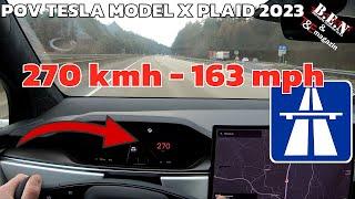 POV TESLA MODEL X PLAID 2023: 270 km/h / 163 mph on the german AUTOBAHN