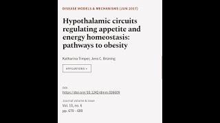 Hypothalamic circuits regulating appetite and energy homeostasis: pathways to obesity | RTCL.TV