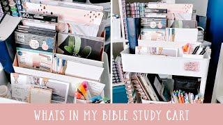 How I store my Bible study supplies | 3 tiered rolling cart organization