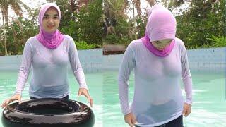 Paparazzi Hijab Baju Putih Mandi Di Kolam