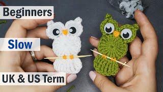 Crochet Owl Pocket hug, crochet applique, hair pins, keychain, fridge magnets, Christmas ornaments