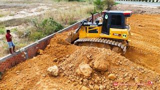 Perfect Bulldozer Operation Filling Corner And Land Leveling Techniques & Dump trucks Unloading Soil