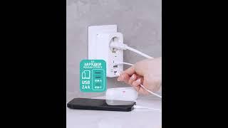 Сетевой адаптер с USB, 16А, с заземлением, белый