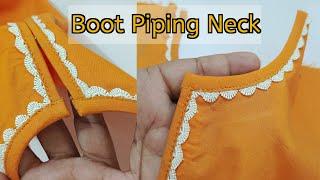 Trendy Boot piping Neck with Lace cutting and Stitching | Very easy method