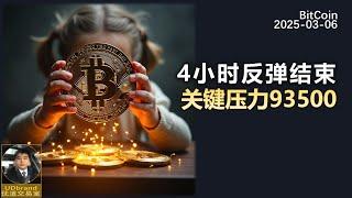 BTC 4小时可能反弹结束，关键压力位93500.山寨整体在日线属于跌势震荡。#btc #比特币