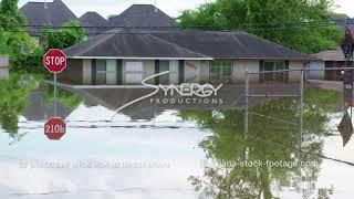 257 House in deep flood water after hurricane tropical storm flood stock footage video