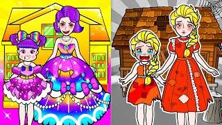 [paper dolls] Rich Family vs Poor Family Elsa Frozen Mother and Daughter  | Rapunzel Family 놀이 종이