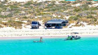 Ultimate OFF GRID Beach Camp! Truck, Caravan & Boat Set Up!