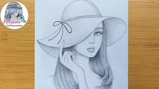 How to draw a girl wearing hat - step by step || Pencil sketch || bir kız nasıl çizilir