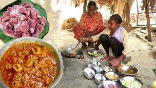 mother&daughter cooking MUTTON CURRY in santali village style||rural India orissa