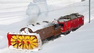 Awesome Powerful Snow Plow Train Blower Through Deep Snow railway tracks Full HD Compilation