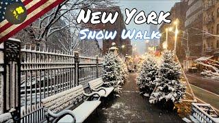 Magical Snow ️️Walk in New York: Lower Manhattan 4K Tour | Christmas Season Snowfall"