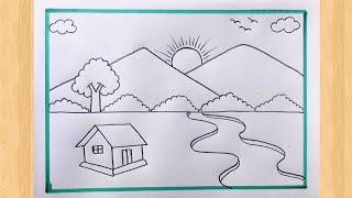 Nature Scenery Drawing with Pencil  Easy Technique || Easy Scenery drawing