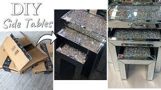 DIY GLAM SIDE TABLES  WITH AMAZON BOXES!  QUICK AND EASY TRANSFORMATION INTO TO GLAM SIDE TABLES!!!