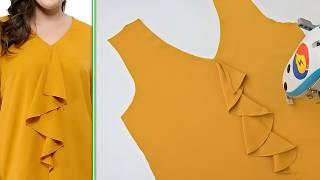 Useful Sewing Hacks: Easy Ways to Cut and Sew Neck Designs with Spiral Ruffles for Women's Blouses