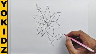 How To Draw Lily Flower | Draw A Lily Flower Easy Step By Step