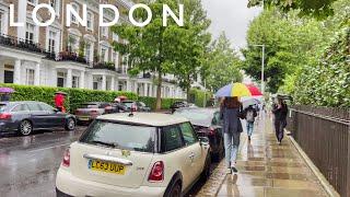 London Rain Walk, Walking London City In the Rain, South Kensington and Chelsea