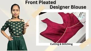 Front Pleated One Tucks Blouse Design Cutting and Stitching || Pleated Blouse Design #Blousedesign