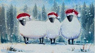 DIY Early Christmas Card Idea - Sheep with Santa Hats