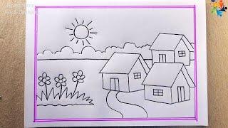 Village Nature || Scenery Drawing || pencil Drawing