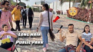 Long hair braid on park// public reaction // Alka long hair