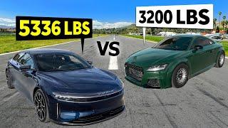 EV vs TT! 1234hp Lucid Air Sapphire Drag Races 1000hp Audi TT RS