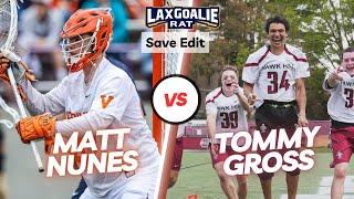 Matt Nunes (Virigina) vs. Tommy Gross (St. Joes) - Round 1 NCAA 2024 Tournament - Goalie Save Edit