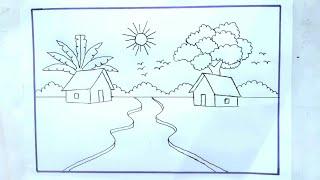 village scenery drawing for kids/how to draw village scenery /gramer drisso drawing