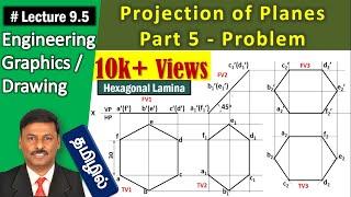 Projection of Planes (Tamil) | Part 5 - Problem| Lecture 9.5 | Engineering Graphics|Hexagonal lamina