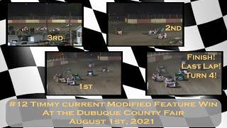 Dubuque County Fair Modified Feature Last few Laps with an amazing overtaking by Timmy Current #12T!