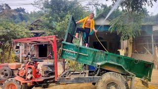 Farmer girl, using truck to transport materials for making new rural road