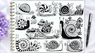 How To Draw Beautiful Zentangle Snail | Zentangle snail