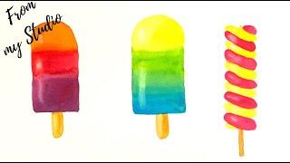 How to paint colourful popsicles in watercolors | summer painting ideas| easy beginner’s tutorial