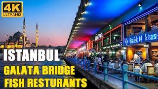 ISTANBUL WALK TOUR   GALATA BRIDGE FISH RESTAURANTS(GALATA KÖPRÜSÜ BALIK RESTURANLARI ) TURKEY 4K