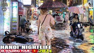 HANOI Heavy Rain Nights Walking️Nightlife VIETNAM  the 4K Walking Tour On Flooded Streets 