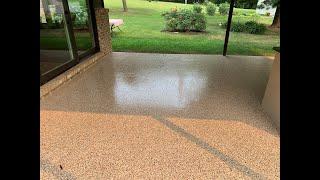 Outdoor Patio With Full Flake Epoxy Coating And Polyaspartic Top Coat.