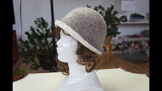 felted wool hat, brown with white inside