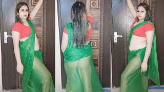 [4K] IND Housewife Transparent Green  Saree Wearing Cleaning Vlog 