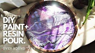 Fluid Art on a Round Wooden Décor Tray Acrylic Pour & Resin Tutorial