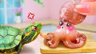 Yummy Miniature Grilled Spanish Octopus Recipe  Rescue Turtle and Cooking in Miniature Kitchen