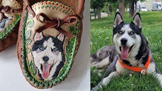 Carving and Painting my Husky on Mocassin Aprons