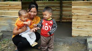 process sticky rice and peanuts to sell at the market - take care of the children / build a new farm