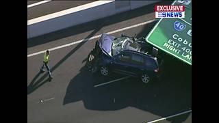 Freeway Sign Crushes Car | Freak Accident on Dash Cam Video