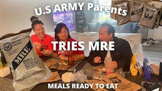 U.S ARMY Parents try MREs (Meals Ready to Eat) with Soldier