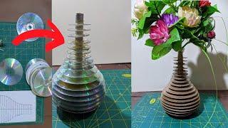 DIY Flower Vase With Cds | Old Cds Recycle Ideas | Craft Zone