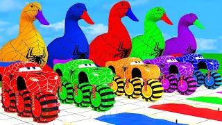 5 giant ducks, with 5 McQueens to overcome challenges, animals and funny transforming cars 2024