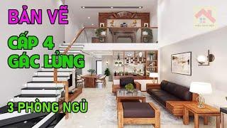 Bản Vẽ Nhà Cấp 4 Gác Lửng 5x14m (đất 5x20m) 3 Phòng Ngủ | Mẫu Nhà Đẹp | Anhouse